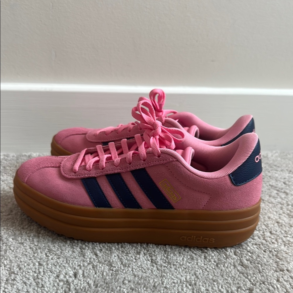 Adidas Pink and Blue Retro Sneakers with Gum Sole